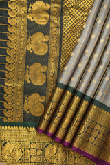 Grey-Green Gadwal Silk Saree - Saavari - SSGGGSS11