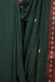 Dark Green Bengal Khadi Cotton Saree - SRDGBKCS172