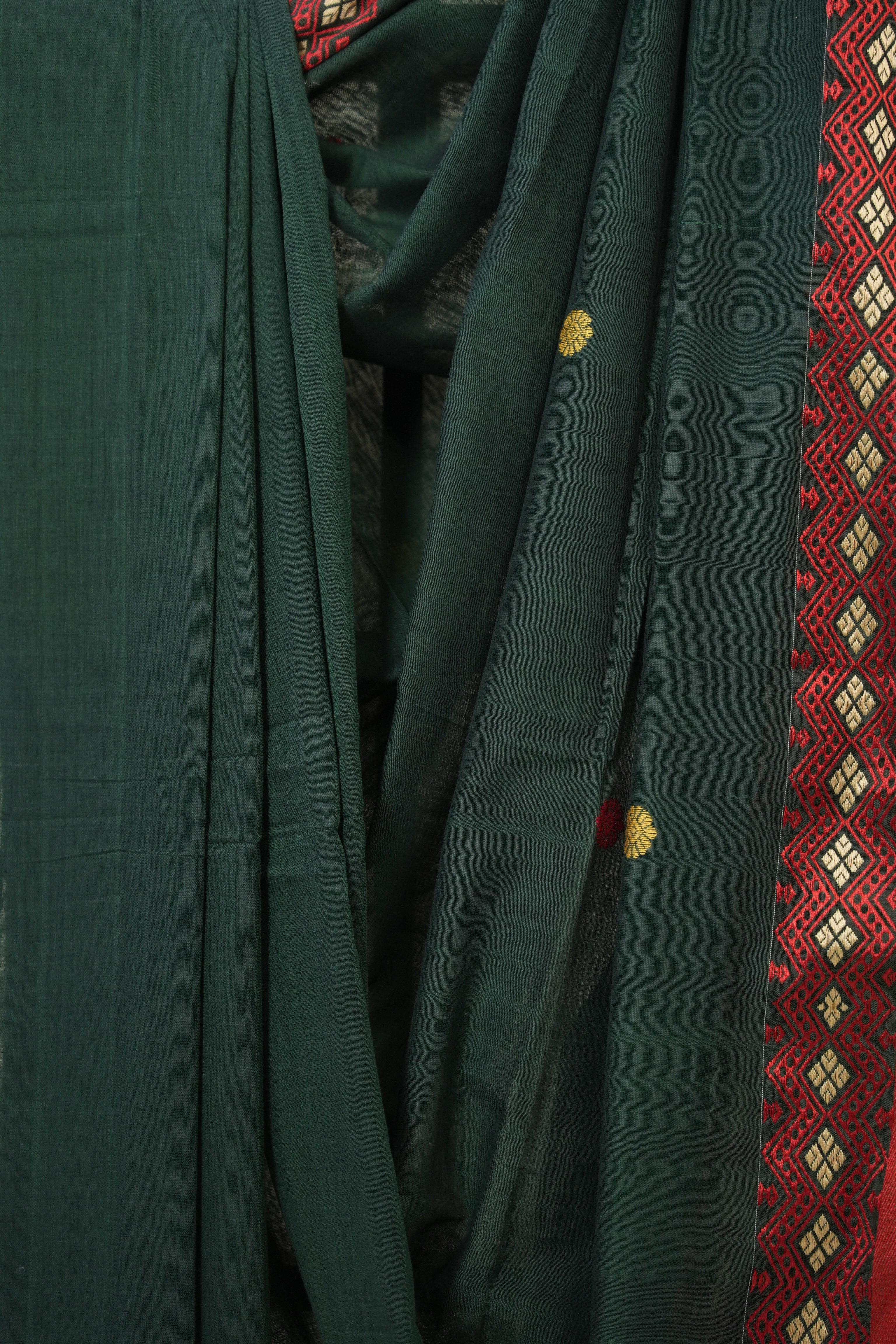 Dark Green Bengal Khadi Cotton Saree - SRDGBKCS172