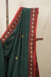Dark Green Bengal Khadi Cotton Saree - SRDGBKCS172