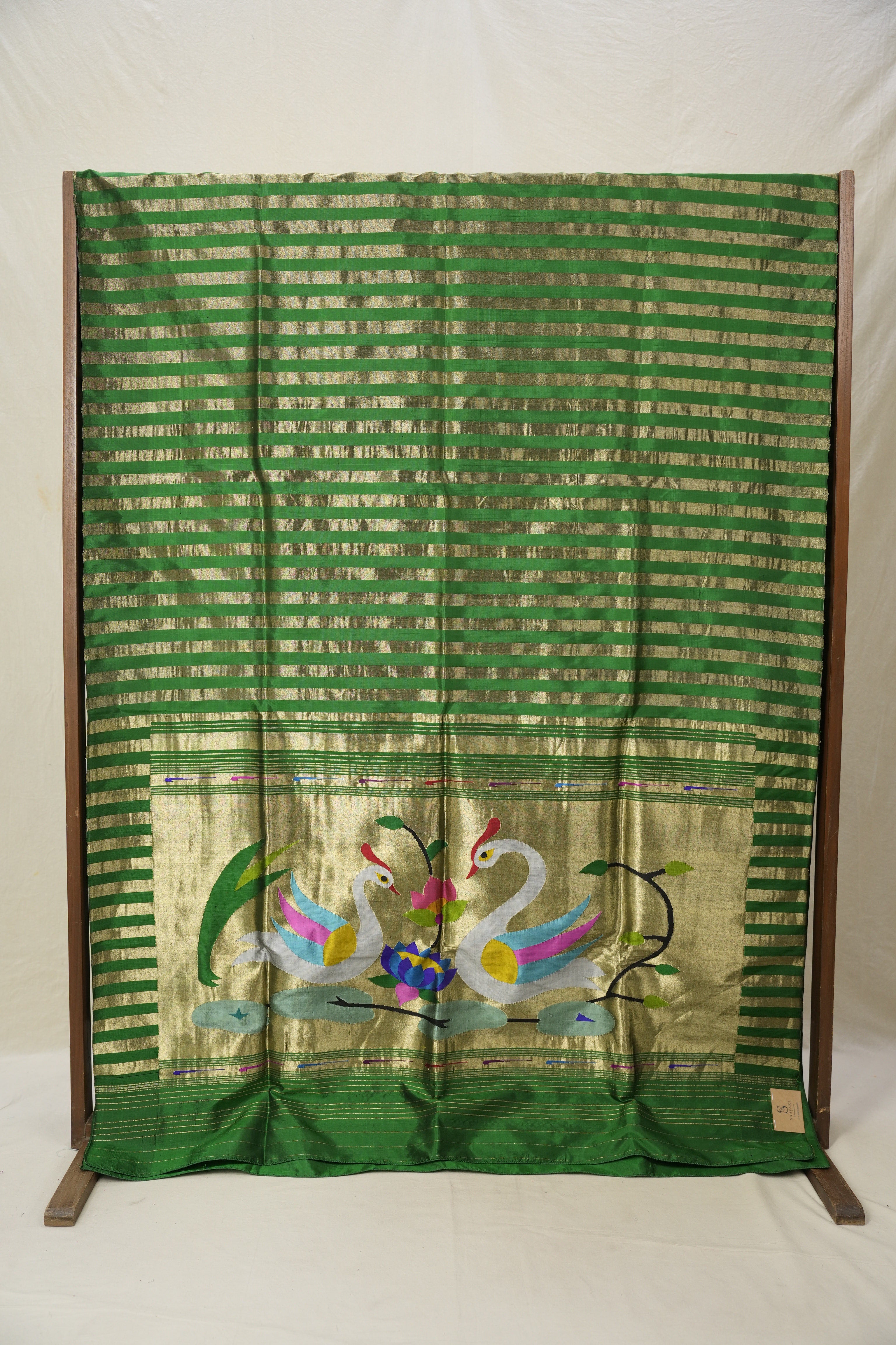 Green Gold Silk Paithani Saree - Saavari - SSGGSPS22