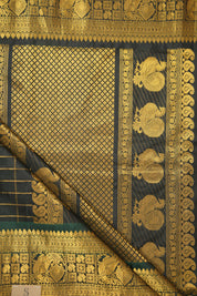 Grey-Green Gadwal Silk Saree - Saavari - SSGGGSS11