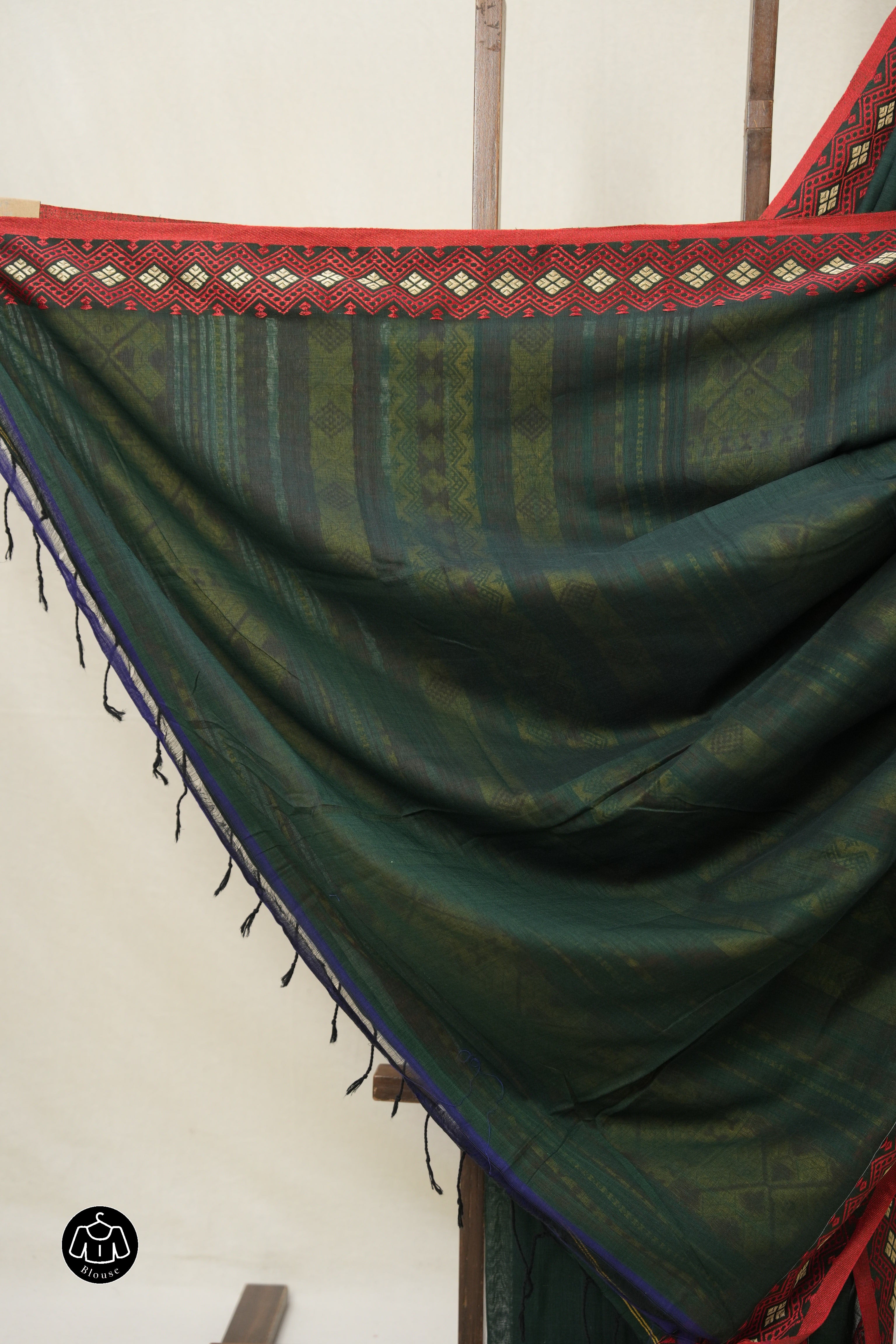Dark Green Bengal Khadi Cotton Saree - SRDGBKCS172