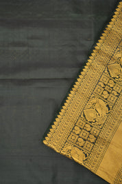 Grey-Green Gadwal Silk Saree - Saavari - SSGGGSS11