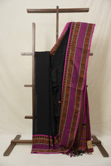 Black Bengal Khadi Cotton Saree - SRBBKCS171