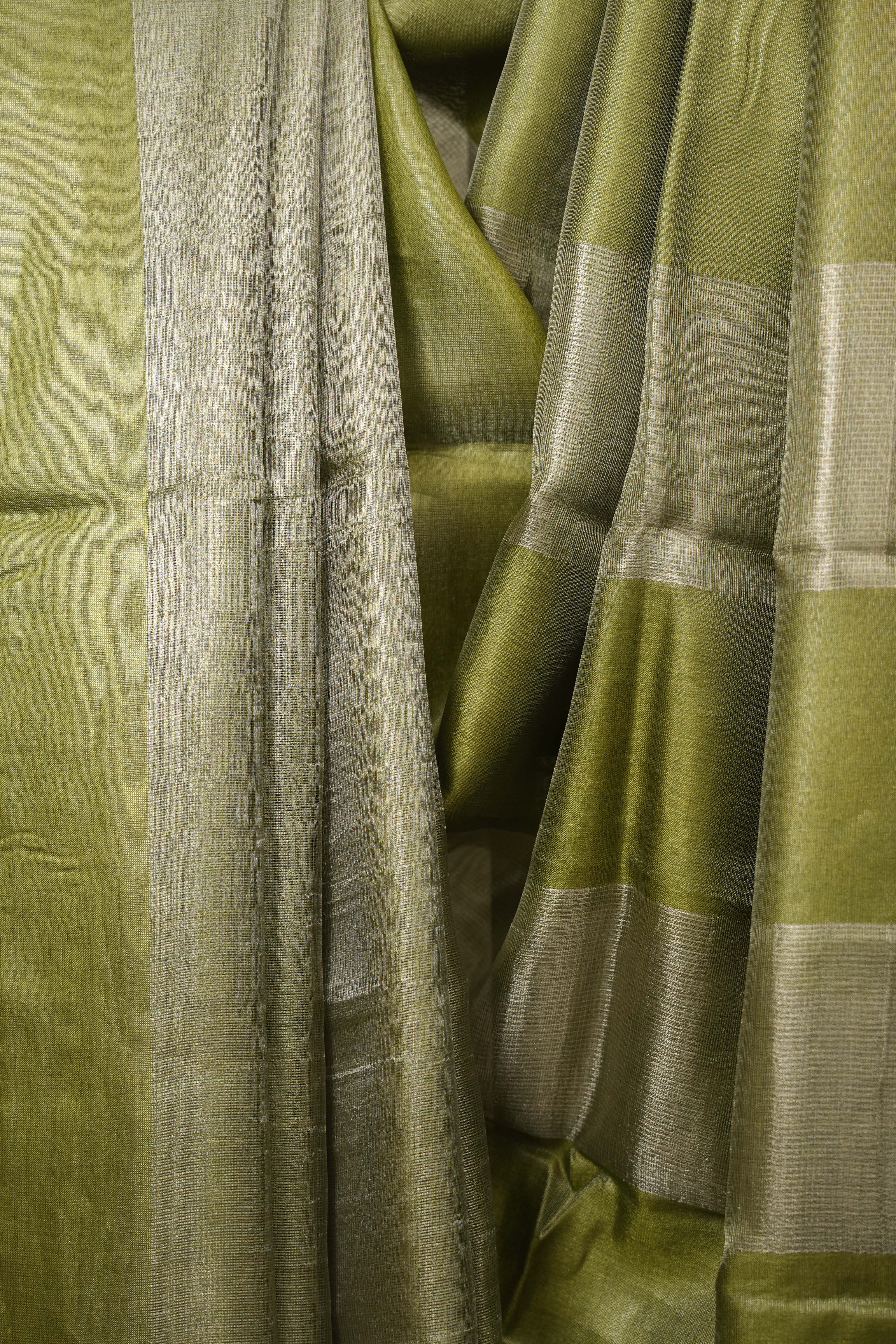 Mehendi Green Tissue Tussar Silk Saree - SRMGTTSS607
