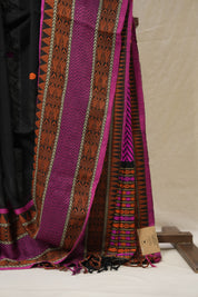 Black Bengal Khadi Cotton Saree - SRBBKCS171