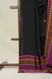 Black Bengal Khadi Cotton Saree - SRBBKCS171