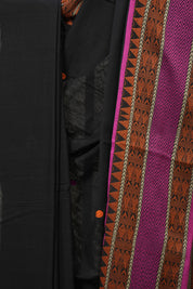 Black Bengal Khadi Cotton Saree - SRBBKCS171