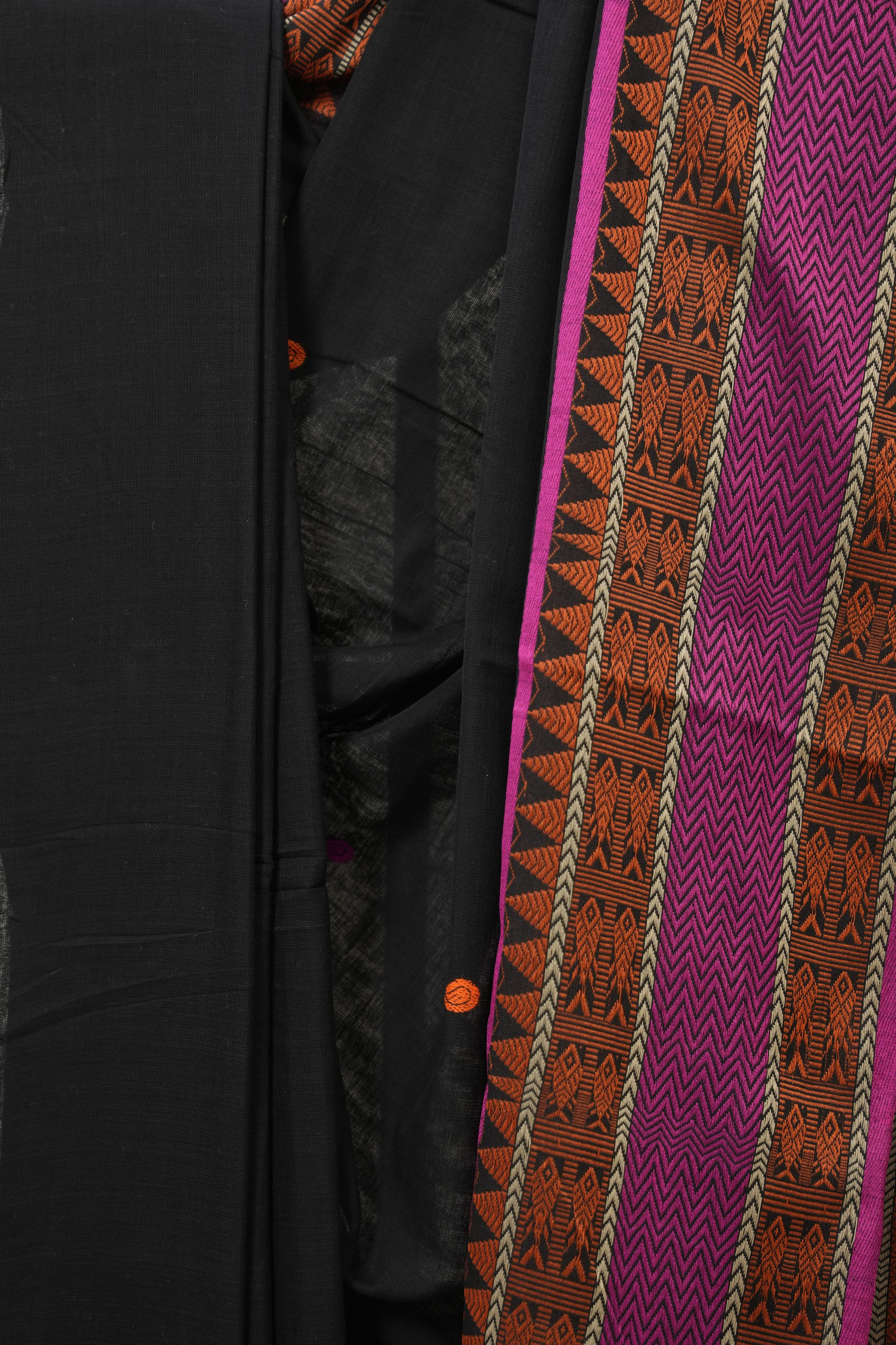 Black Bengal Khadi Cotton Saree - SRBBKCS171