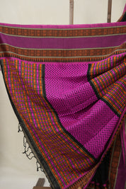 Black Bengal Khadi Cotton Saree - SRBBKCS171