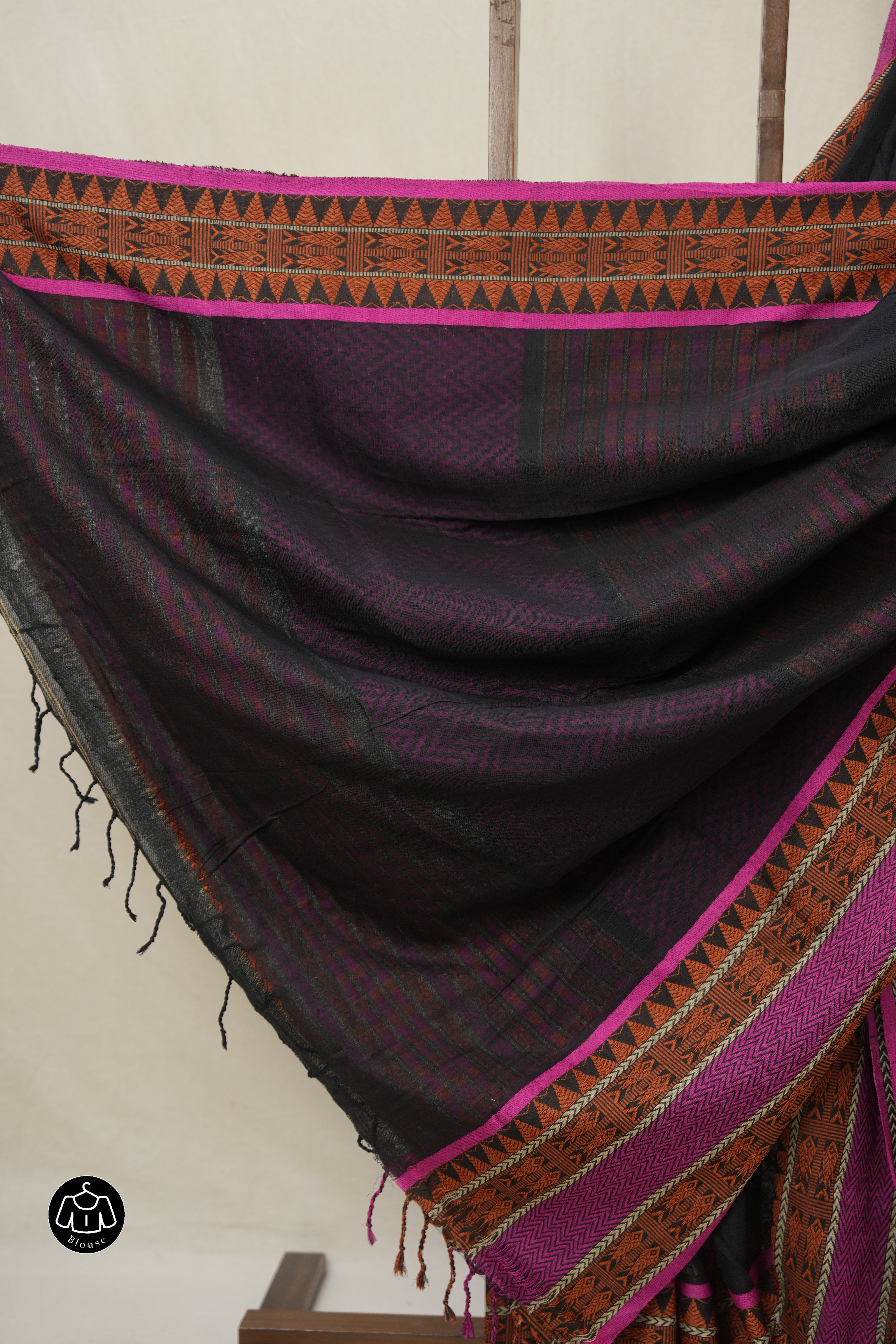 Black Bengal Khadi Cotton Saree - SRBBKCS171
