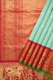 Aqua Blue Gadwal Silk Saree - Saavari - SSABGSS14