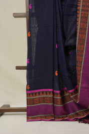 Navy Blue Bengal Khadi Cotton Saree - SRNBBKCS164