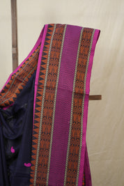 Navy Blue Bengal Khadi Cotton Saree - SRNBBKCS164