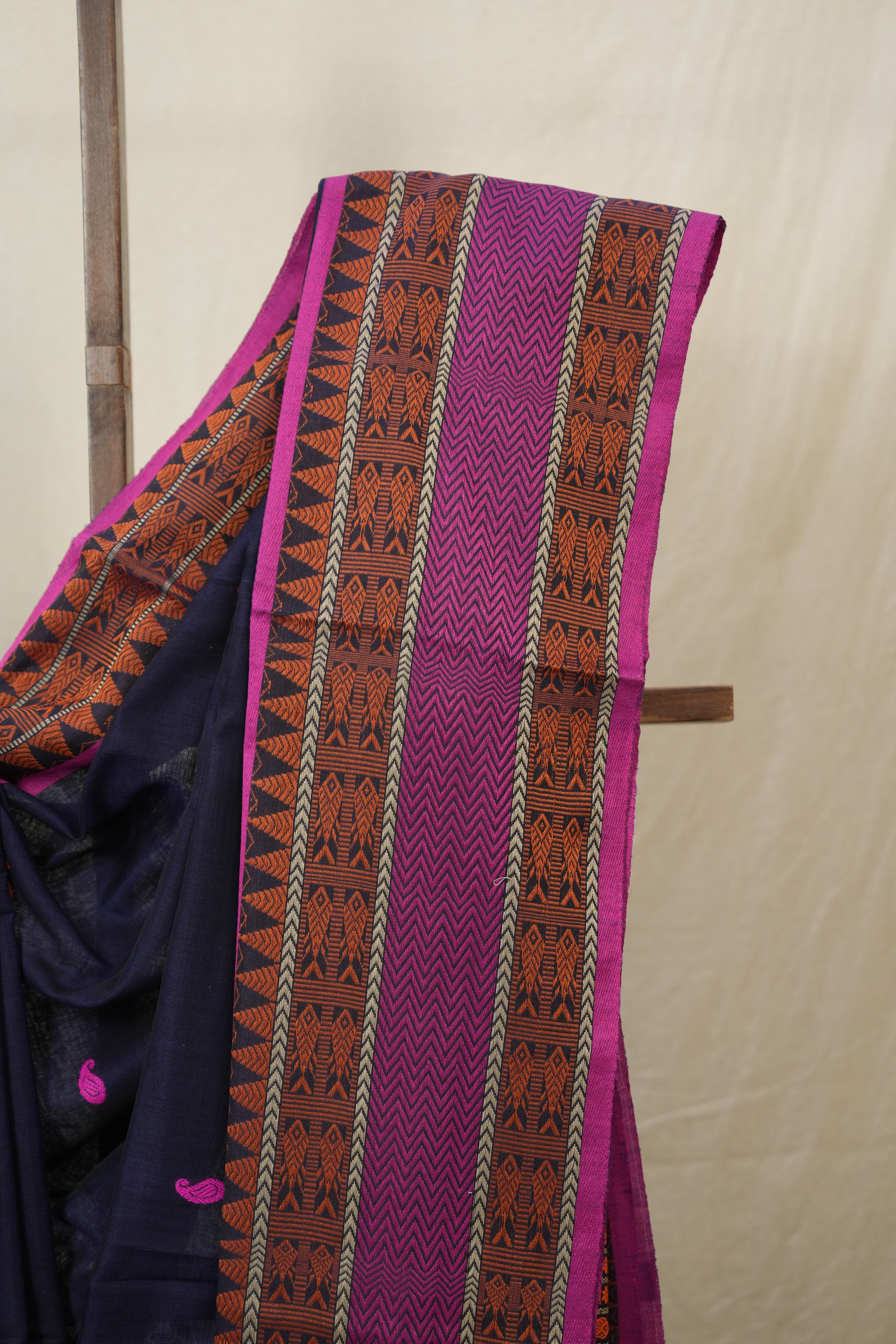 Navy Blue Bengal Khadi Cotton Saree - SRNBBKCS164