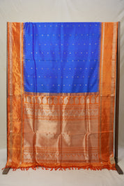 Blue Orange Gadwal Silk Saree - Saavari - SSBOGSS10