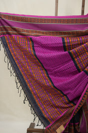 Navy Blue Bengal Khadi Cotton Saree - SRNBBKCS164