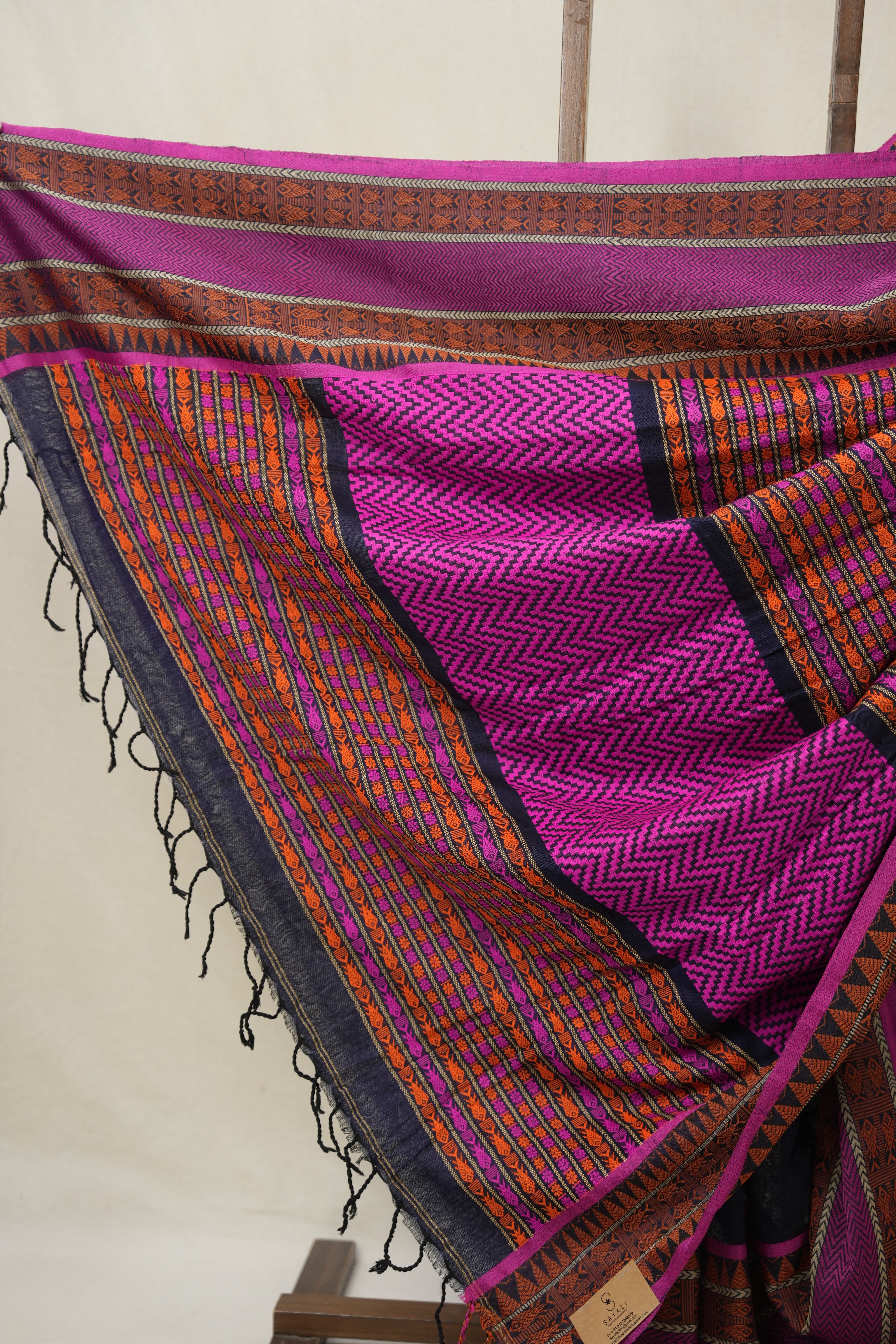 Navy Blue Bengal Khadi Cotton Saree - SRNBBKCS164