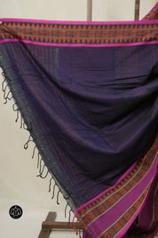 Navy Blue Bengal Khadi Cotton Saree - SRNBBKCS164