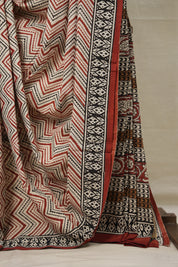 Cream-Maroon HBP Cotton Saree - SRCMCS3030