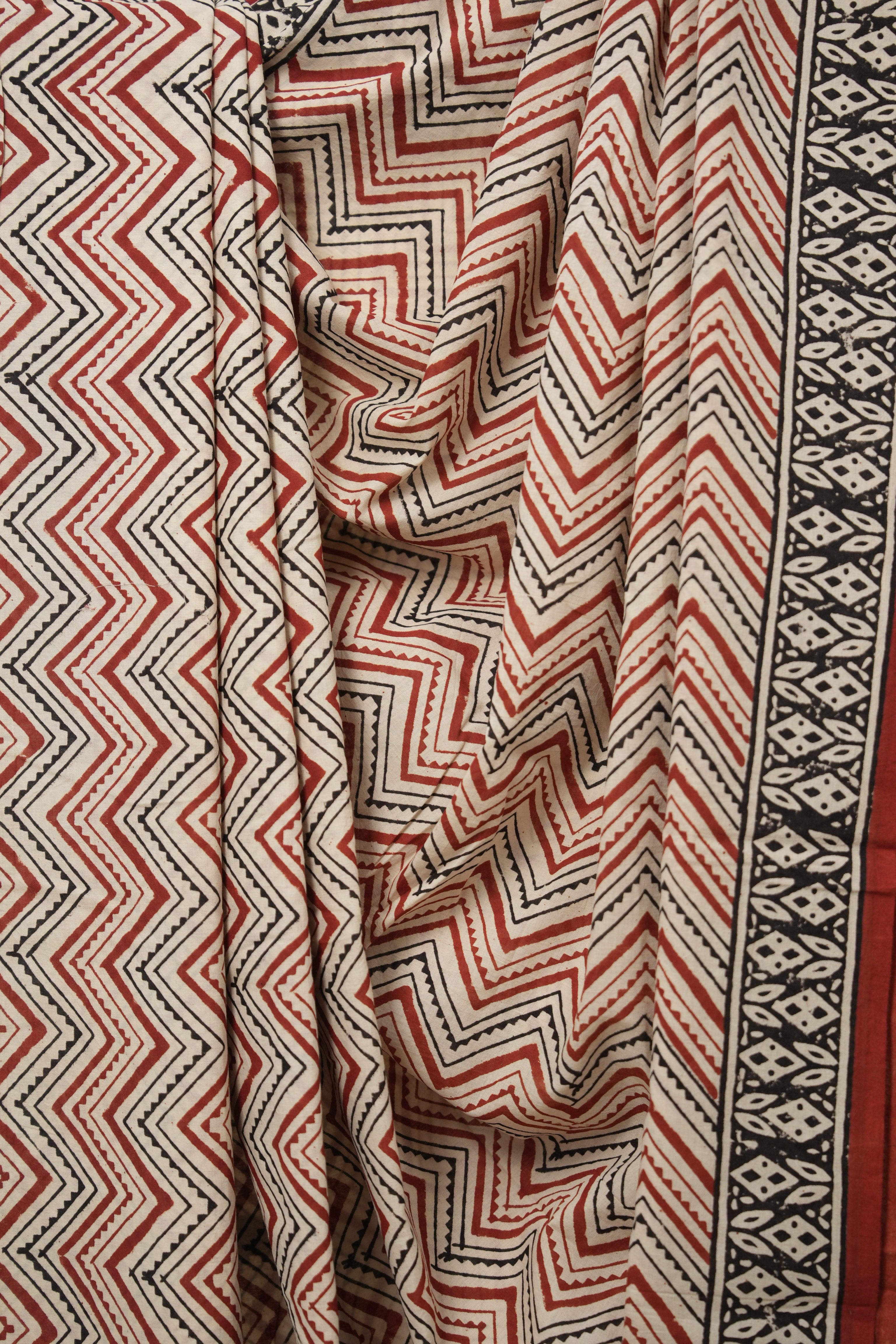 Cream-Maroon HBP Cotton Saree - SRCMCS3030