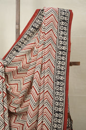 Cream-Maroon HBP Cotton Saree - SRCMCS3030