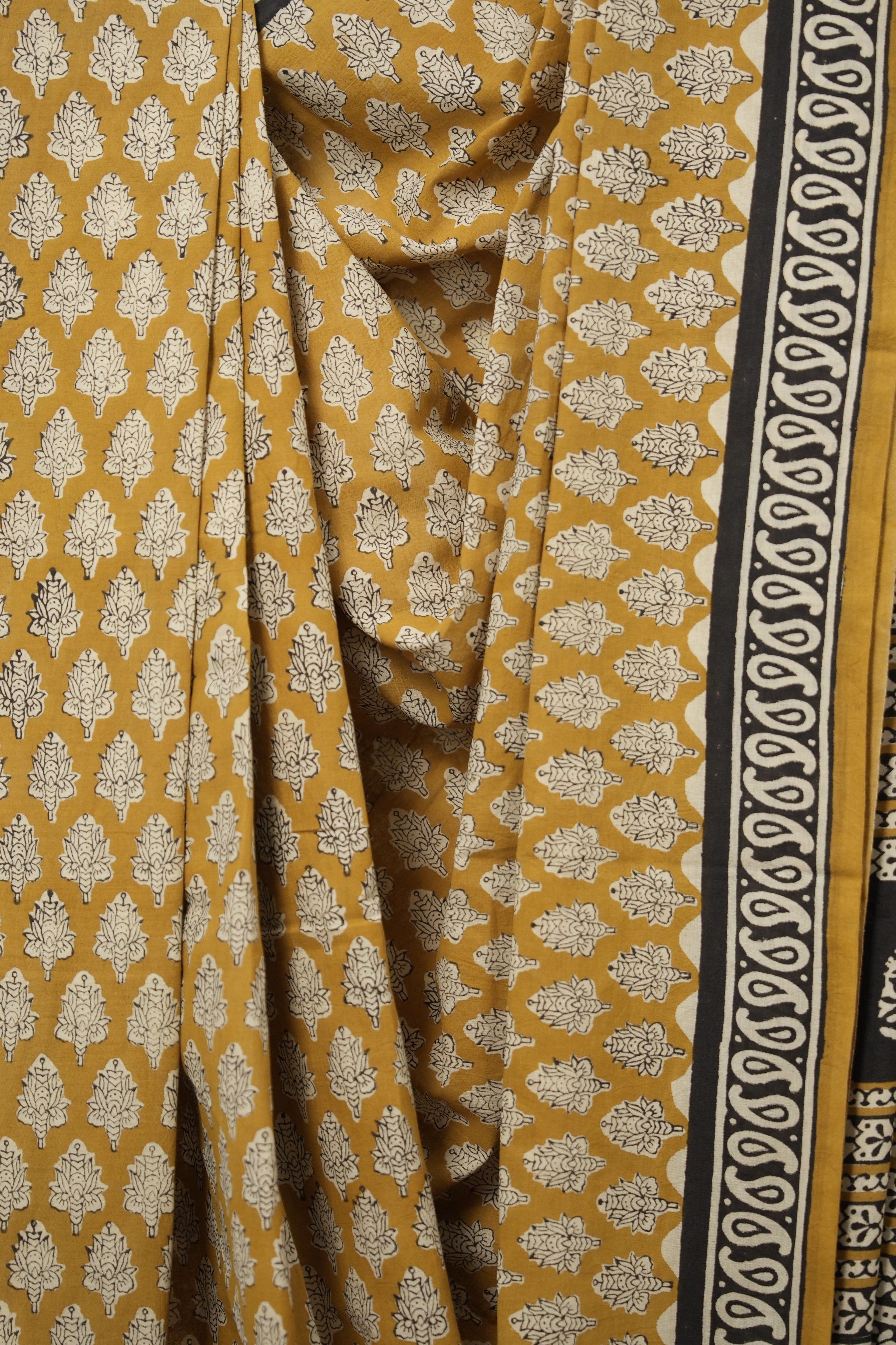 Mustard Yellow HBP Cotton Saree - SRMYCS3029