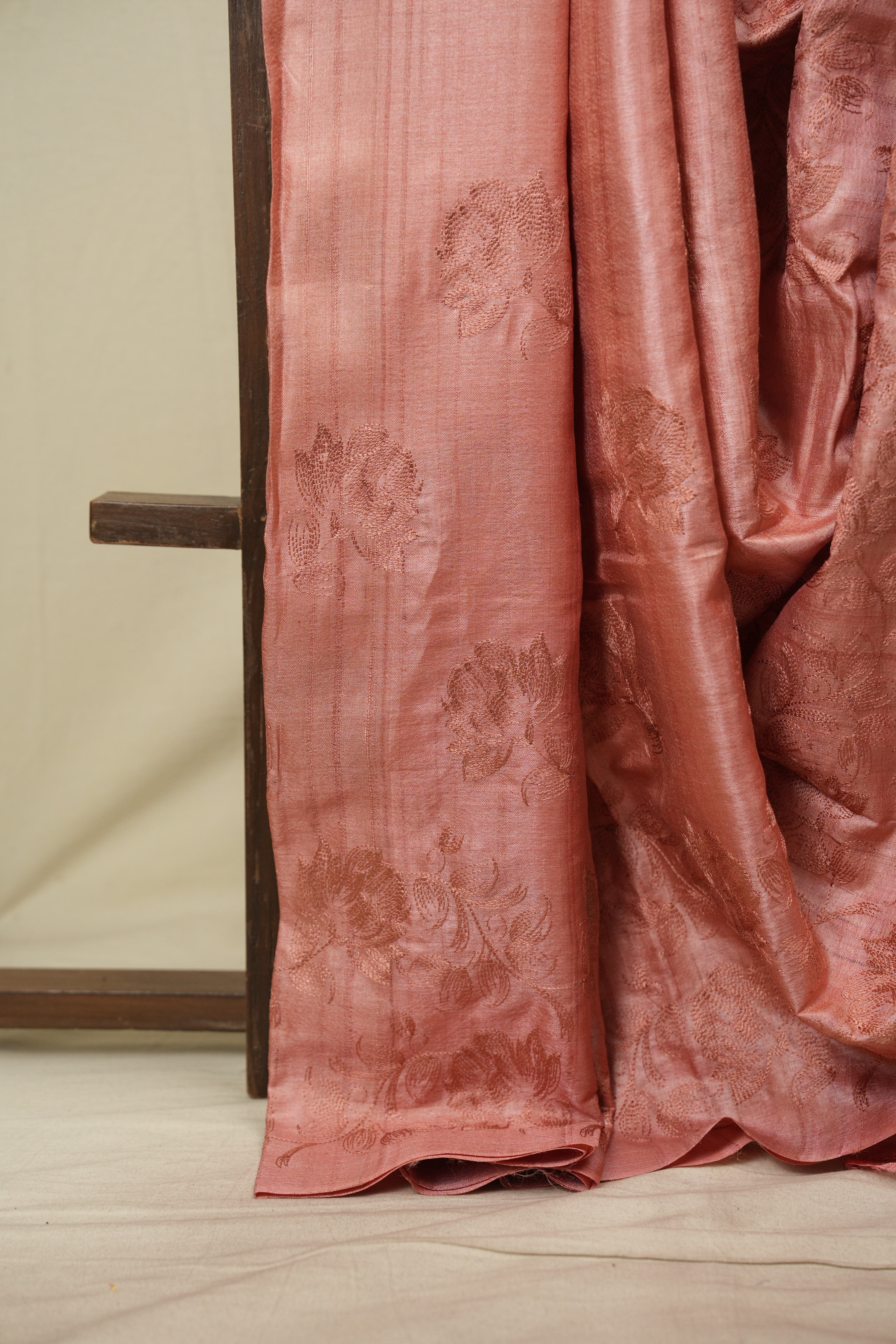 Peach Machine Embroidered Tussar Silk Saree - SRPMETSS1599