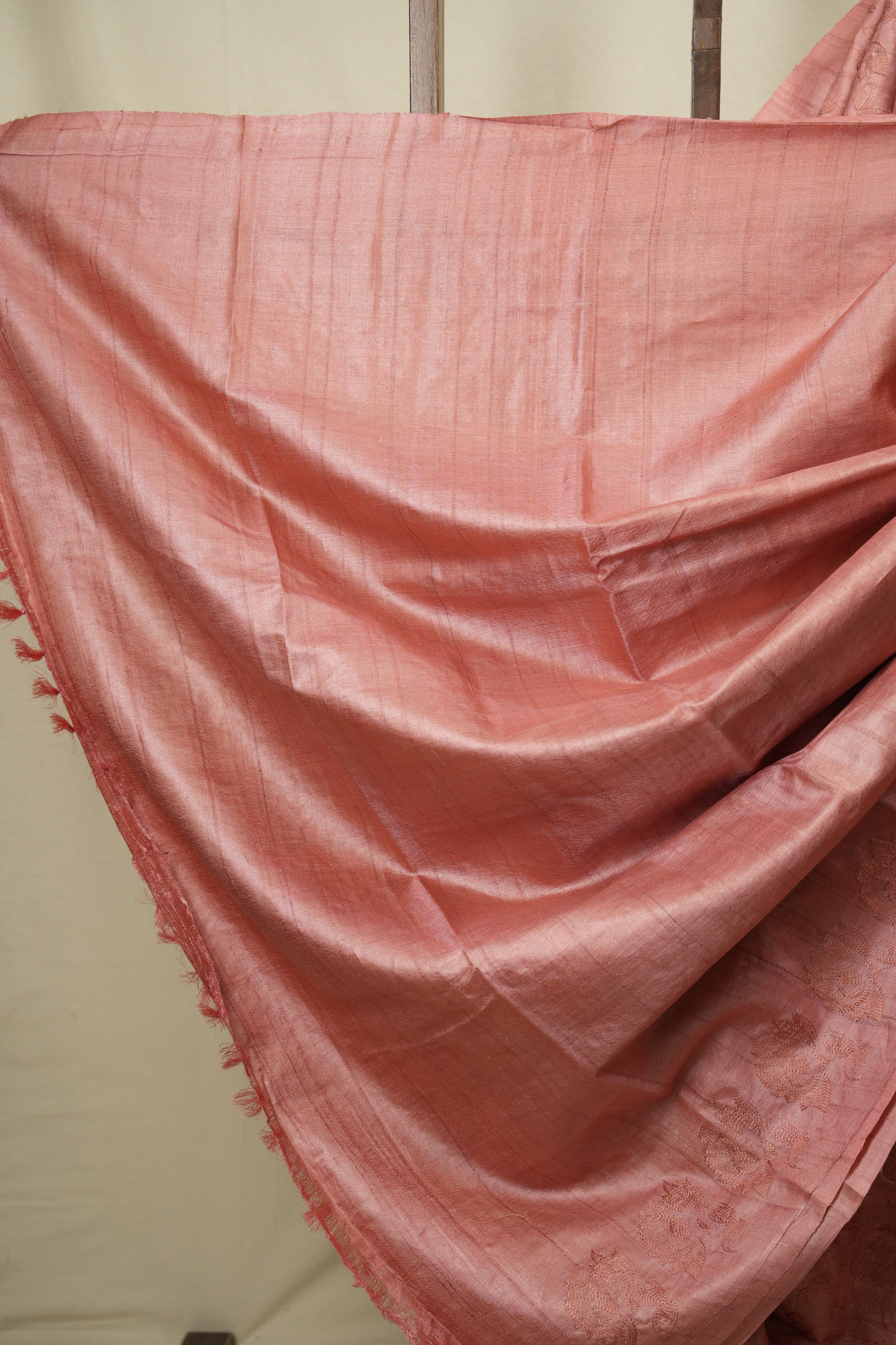 Peach Machine Embroidered Tussar Silk Saree - SRPMETSS1599
