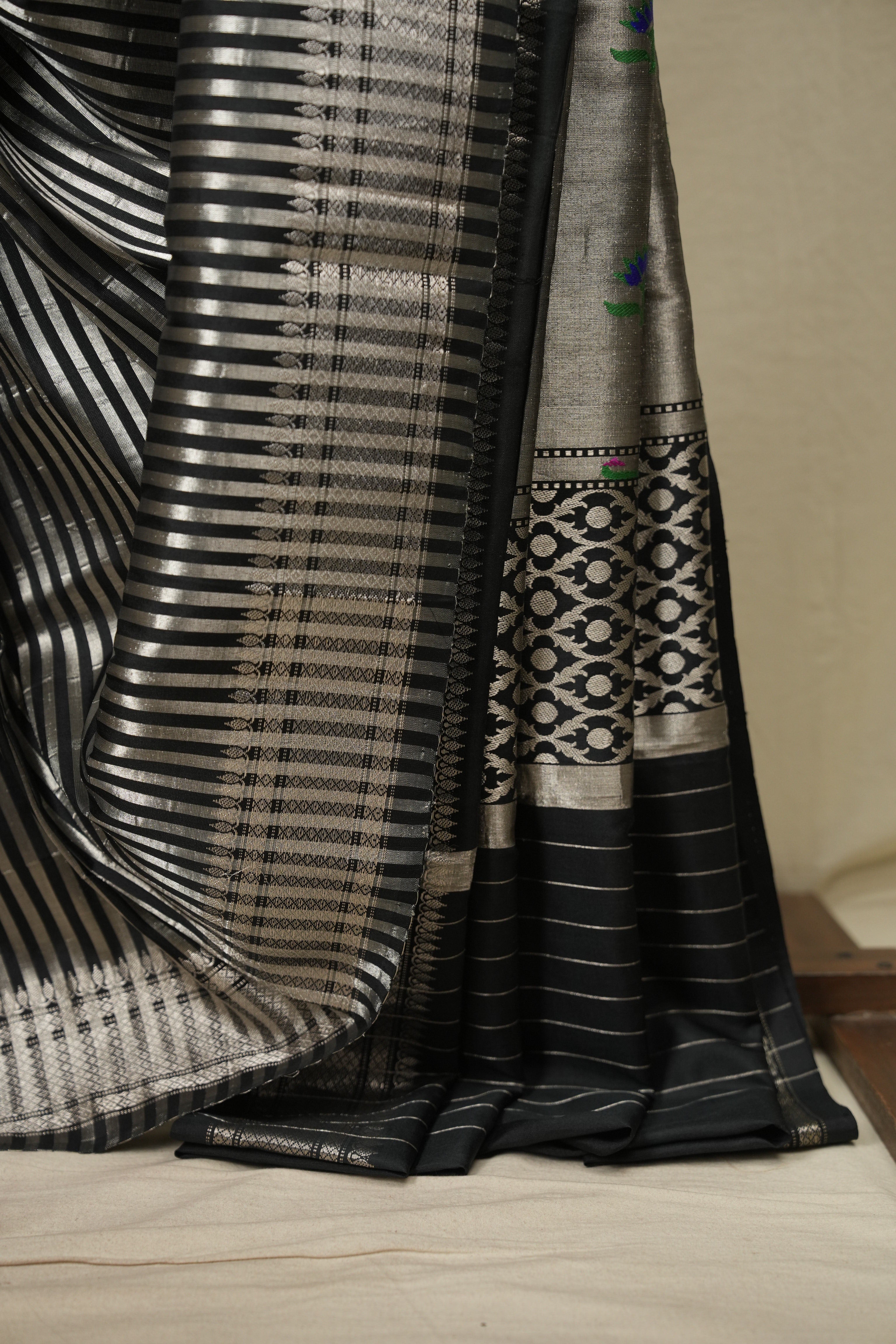 Black Cotton Silk Paithani Saree - SRBCSPS07