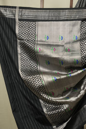 Black Cotton Silk Paithani Saree - SRBCSPS07