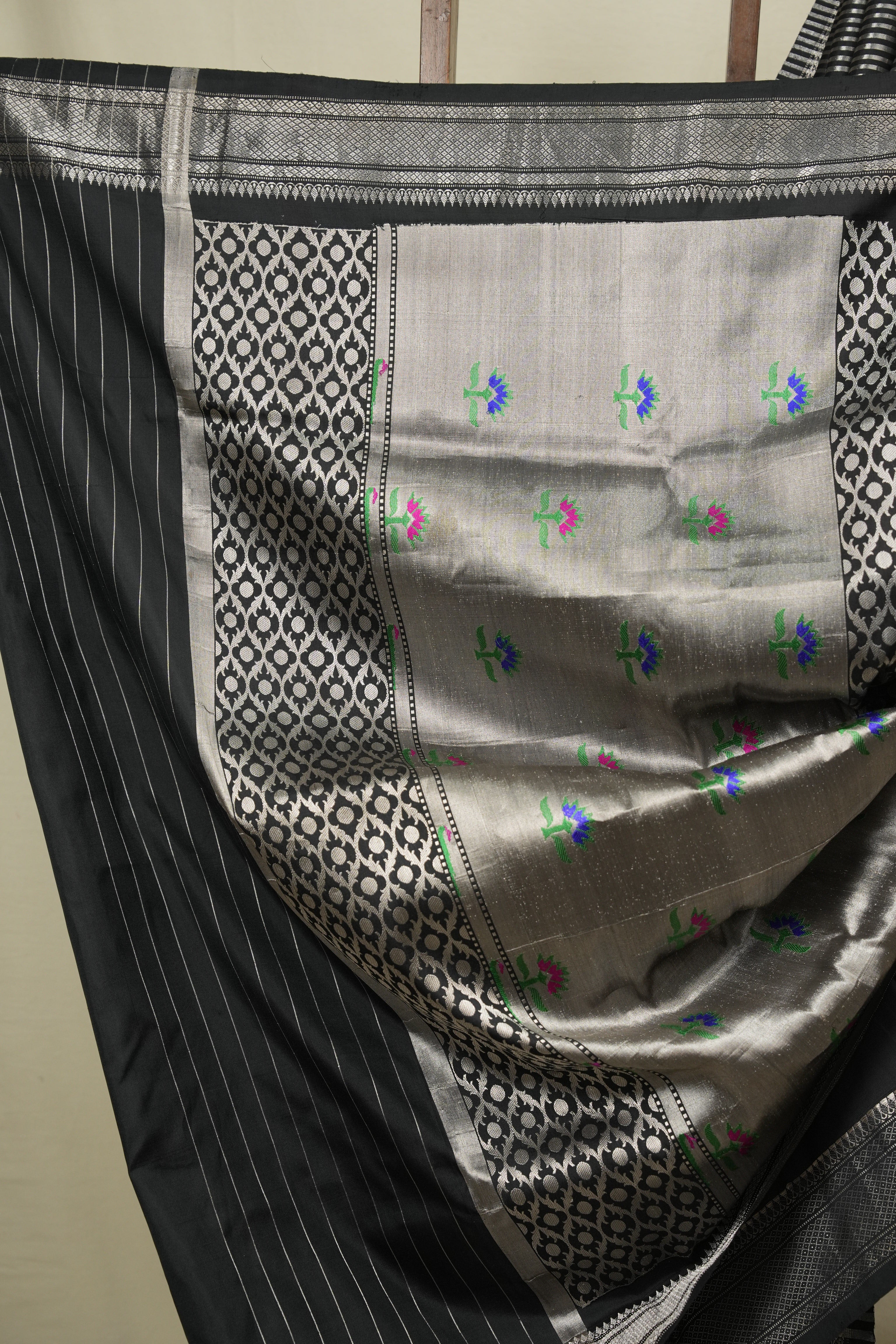 Black Cotton Silk Paithani Saree - SRBCSPS07