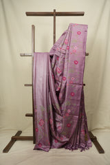 Onion Pink Machine Embroidered Tussar Silk Saree - SROPMETSS1585