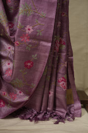 Onion Pink Machine Embroidered Tussar Silk Saree - SROPMETSS1585