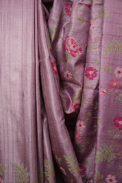 Onion Pink Machine Embroidered Tussar Silk Saree - SROPMETSS1585