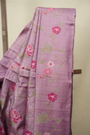 Onion Pink Machine Embroidered Tussar Silk Saree - SROPMETSS1585