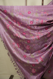 Onion Pink Machine Embroidered Tussar Silk Saree - SROPMETSS1585