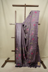 Pale Purple Machine Embroidered Tussar Silk Saree - SRPPMETSS1596