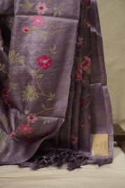 Pale Purple Machine Embroidered Tussar Silk Saree - SRPPMETSS1596