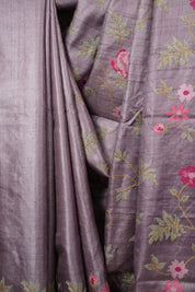 Pale Purple Machine Embroidered Tussar Silk Saree - SRPPMETSS1596