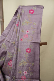 Pale Purple Machine Embroidered Tussar Silk Saree - SRPPMETSS1596