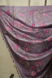 Pale Purple Machine Embroidered Tussar Silk Saree - SRPPMETSS1596