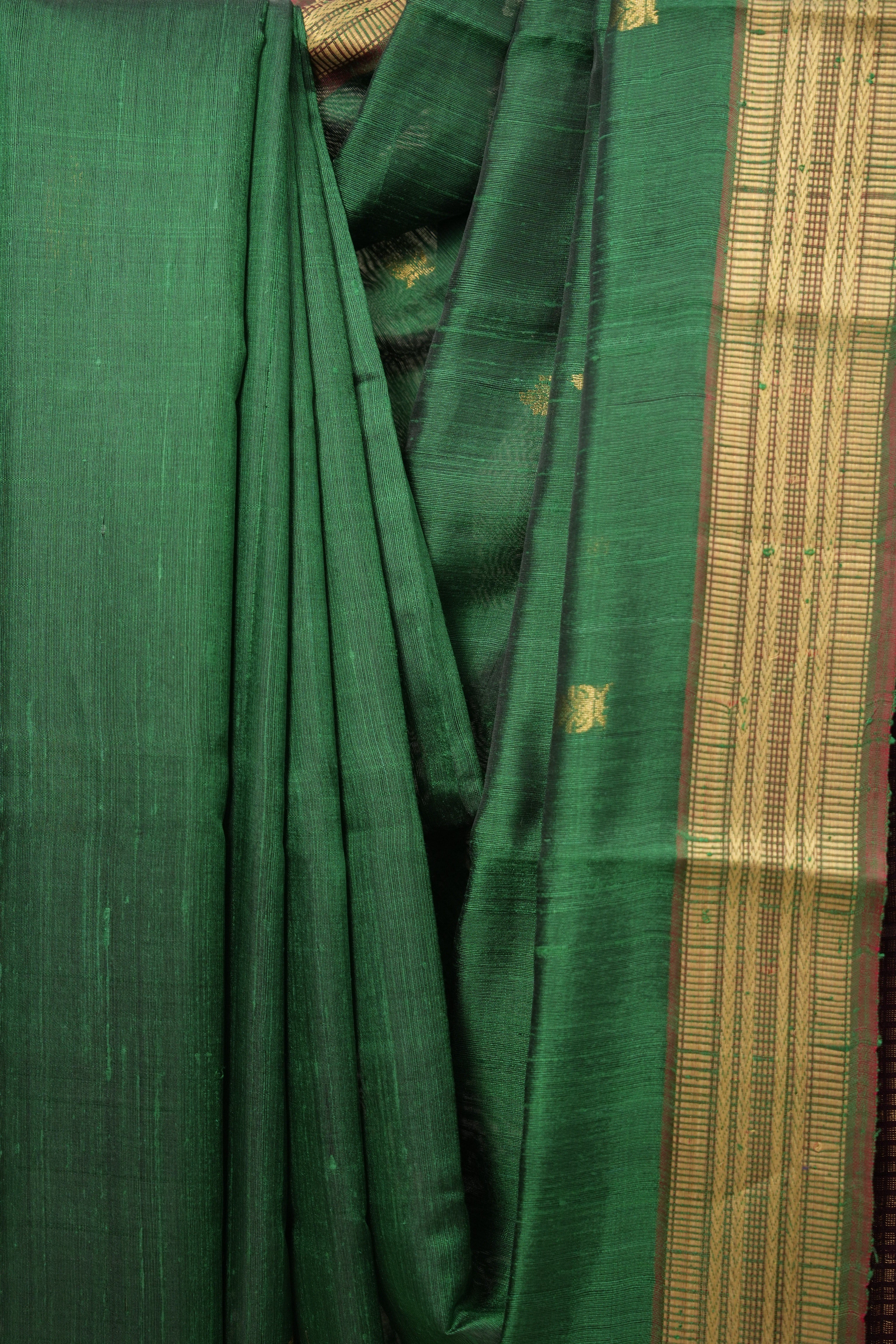 Green Raw Silk Saree - SRGRSS883