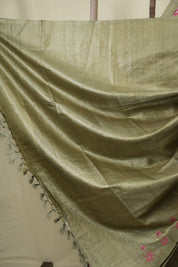 Sage Green Machine Embroidered Tussar Silk Saree - SRSGMETSS1583
