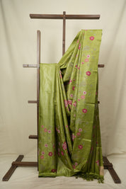 Pista Green Machine Embroidered Tussar Silk Saree - SRPGMETSS1586