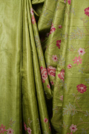 Pista Green Machine Embroidered Tussar Silk Saree - SRPGMETSS1586