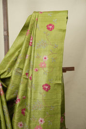 Pista Green Machine Embroidered Tussar Silk Saree - SRPGMETSS1586