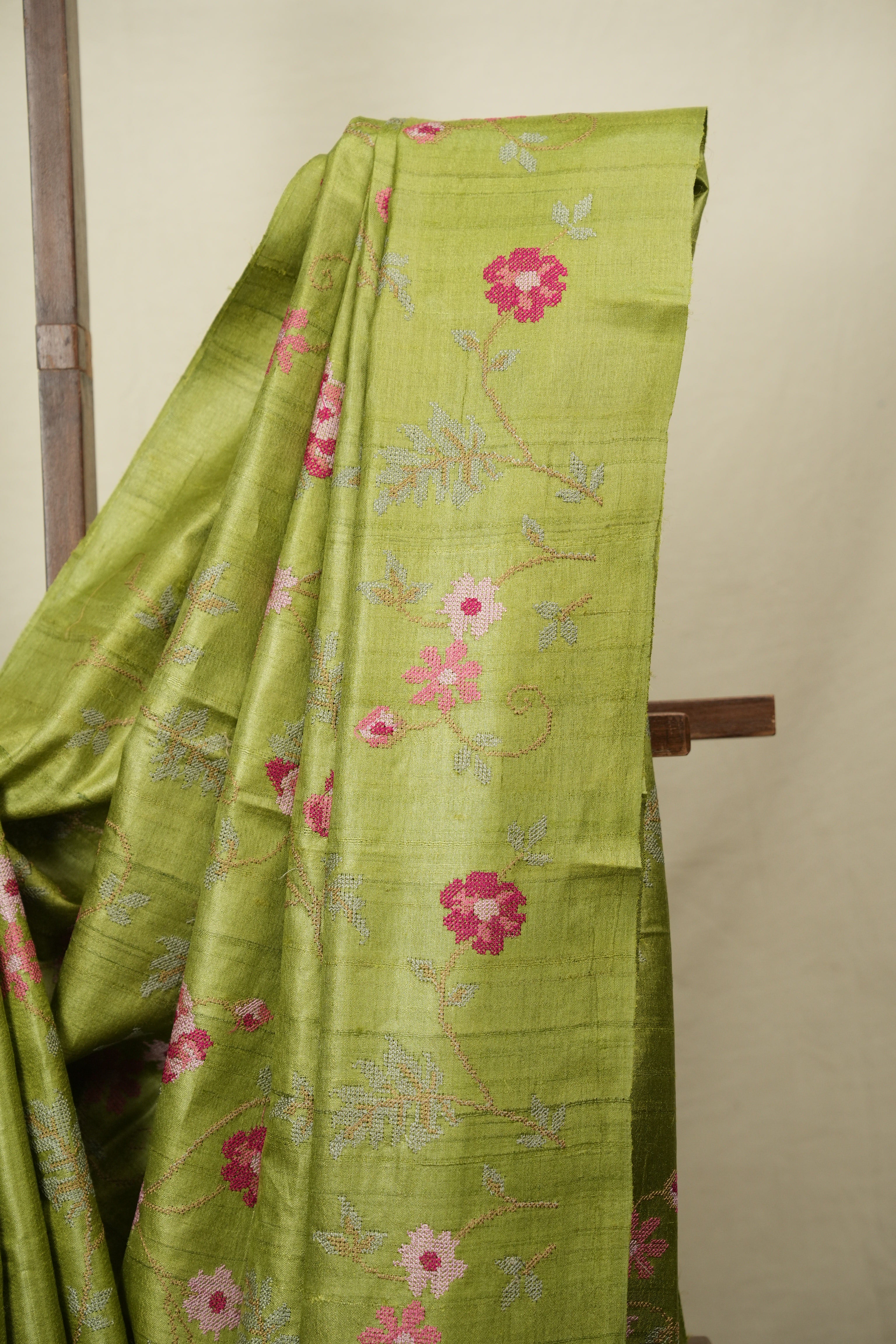 Pista Green Machine Embroidered Tussar Silk Saree - SRPGMETSS1586