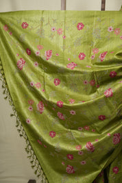 Pista Green Machine Embroidered Tussar Silk Saree - SRPGMETSS1586